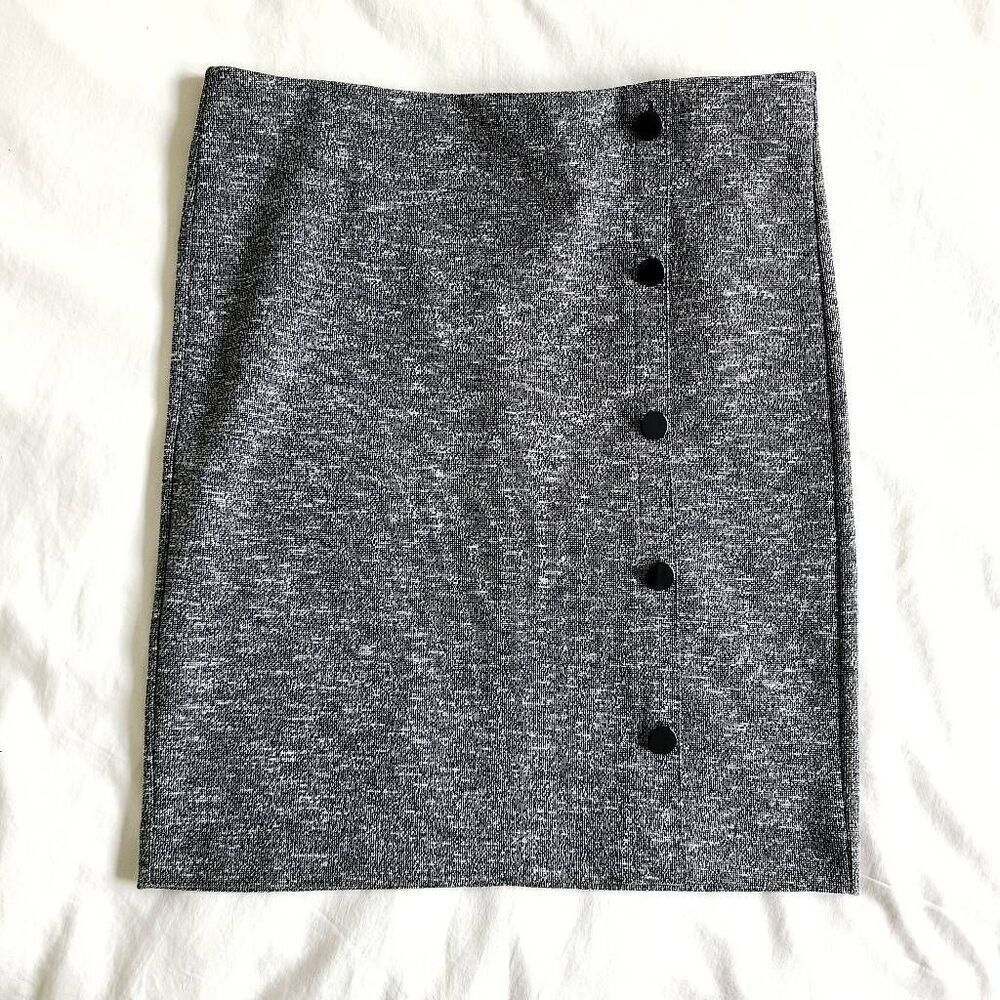 Loft Straight & Pencil Skirt Womens Large Gray Canvas Button Front Polyester‎